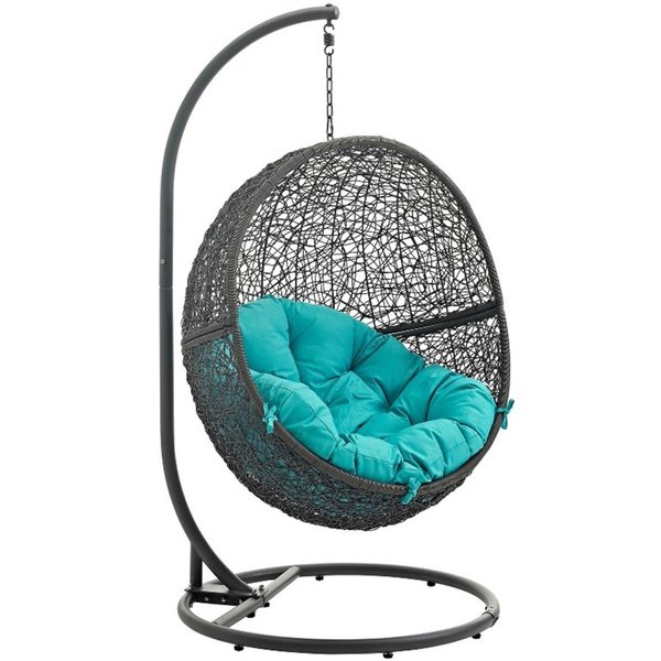 Modway Hide Outdoor Patio Swing Chair with Stand, Gray Turquoise EEI-2273-GRY-TRQ